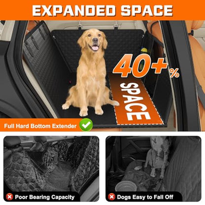 Dog Car Seat Cover with PU Leather Updated,Hard Bottom & Mesh Window, Waterproof Dog Car Seat Cover for Back Seat, Cat-Scratch Resistant Fabric,Backseat Cover for Dogs for Car SUV and Trucks