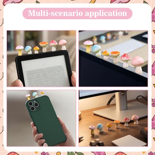 Cute Colorful Mushroom Phone Buddy - 6PCS Resin Mini Figurines, Adhesive Peel-and-Stick Decor for Kindle Cellphone Car Dashboard, Office Desk, Fun Tiny Critters Accessories - style: Colorful Mushrooms