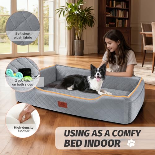 Large Dog Car Seat for Dods Under 100 Lbs, Memory Foam Dog Car Bed for Backseat & Trunk, Detachable and Washable Cover, Pet Travel Seat with Storage Pockets, 2 Safety Belts - color: Gray