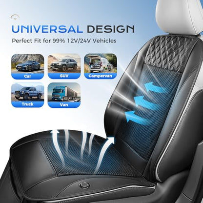 Coverado Cooling Car Seat Cover with High-Velocity Turbo Fan, Powerful Blowing & Suction Pad, 12V-24V Ventilated Cushion, 3-Speed Adjustable Airflow, Universal Fit for Car SUV Truck Van（Black） - color: 1 Fan Black