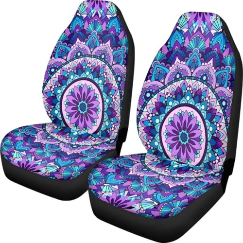 Pehede Car Seat Cover Purple Mandala Flower Pattern Front for Cars, Easy to Install Cover Set, Accessories Auto Trucks Van SUV,2 Packs - color: Multi27