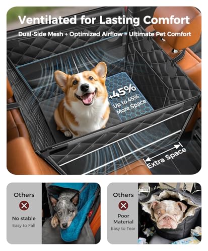 Doglike UNBREAK Large Dog Car Seat [Military-Grade Protection], 500LB Ultra-Support Back Seat Extender for Dogs Carseat Hard Bottom, Waterproof Pet Carseat Dog Hammock for Cars/SUV/Truck L Size - size: L
