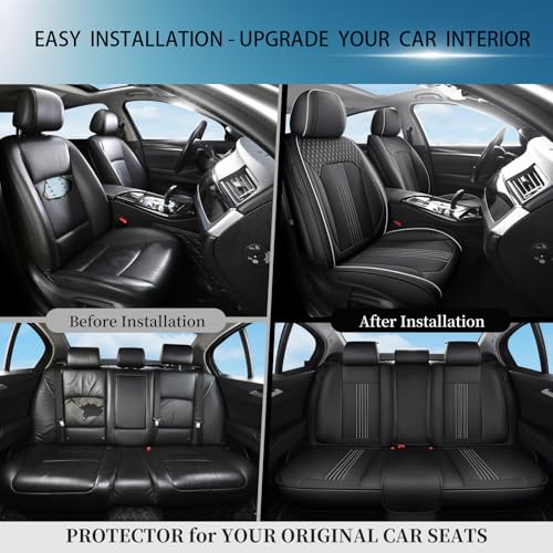 Car Seat Covers Fit for Nissan Sentra 2000-2025 Full Coverage Breathable Nappa Leather Anti Slip Durable Easy to Clean Seat Covers(Blackwhite Full Set)