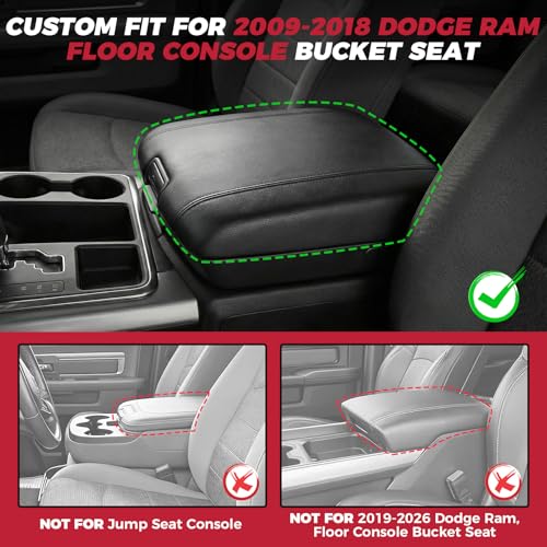 FREESOO Center Console Cover for 2009-2018 Dodge Ram 1500 2500 3500, Armrest Cushion Pad, Waterproof Faux Leather, Easy to Clean, Non-Slip & Anti-Scratch, Bucket Seat Only - size: 2009-2018 Ram Bucket Seat Console