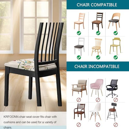 KRFOONN Waterproof Seat Covers for Dining Room Chairs Set of 4 with Bench Cover Washable Dining Chair Covers Removable Kitchen Chair Cushion Slipcovers Protector, A8 - color: Color A8