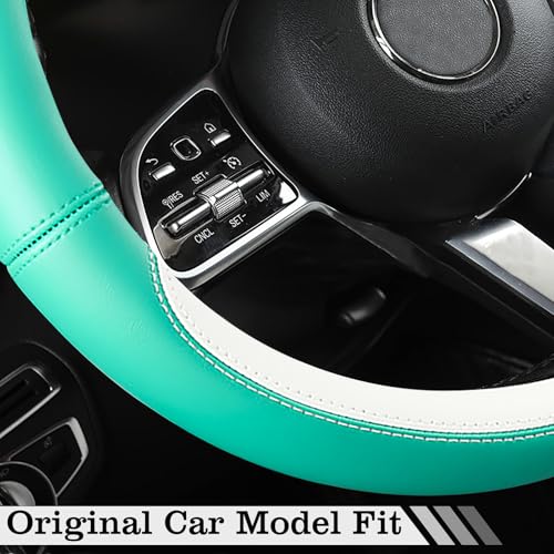 Car Leather Steering Wheel Cover - Panapi Material, Universal 14.5-15 Inch Leather Anti-Slip Breathable Auto Steering Wheel Covers for Men Women (Nappa Leather - Blue & White) - color: Nappa Leather - Blue & White