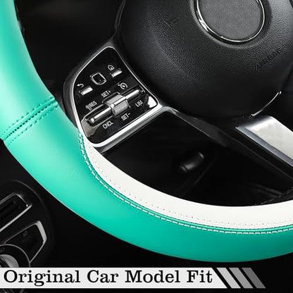 Car Leather Steering Wheel Cover - Panapi Material, Universal 14.5-15 Inch Leather Anti-Slip Breathable Auto Steering Wheel Covers for Men Women (Nappa Leather - Blue & White) - color: Nappa Leather - Blue & White