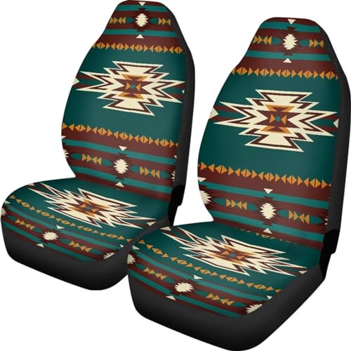 Dreaweet Aztec Car Seat Covers Front Seats Only,Native American Car Front Seat Protector,Universal Waterproof Seat Covers for SUV Trucks Sedan,Green - color: Aztec Green