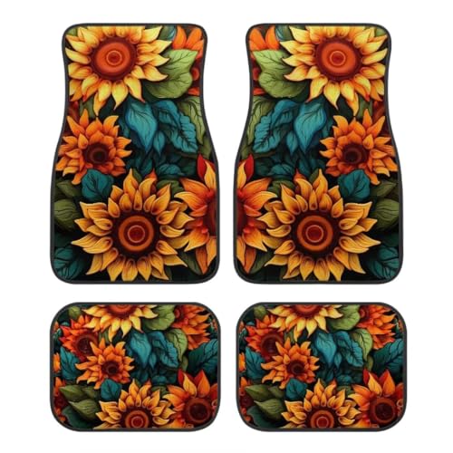 Sunflowers A Print Floral Car Floor Mats Suitable for Cars SUVs Trucks,All Weather Front & Rear Automotive Floor Mats,Universal Fit Design，4 Pieces - color: Sunflowers A
