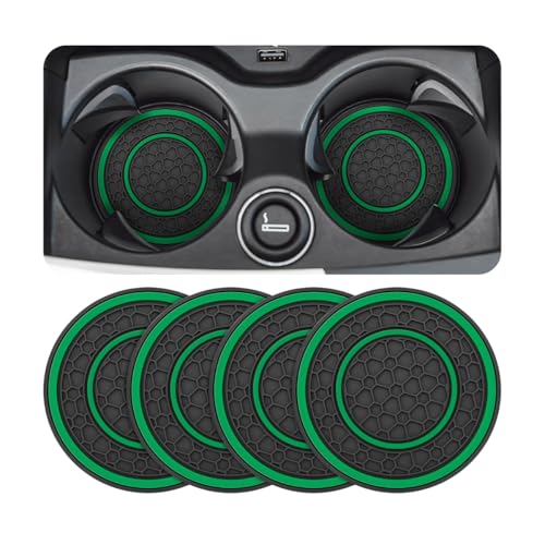Osilly Car Coasters for Cup Holder, 2.75 Inch No-Slip Anti Dust Insert Coaster, Universal Auto Waterproof Coasters Silicon Insulation Cup Mats for Woman Man, Suit for Vehicle (Black/Green, 4PCS) - color: Black/Green, size: 4PCS