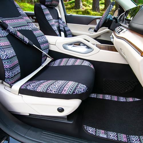 FH Group Full Set Southwestern Print Cloth Car Seat Covers Combo Set with Carpet Floor Mats, Universal Fit, Washable Seat Cover for SUV, Sedan, Lavander - color: Lavander