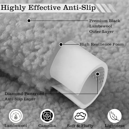 Gray Camellia Lambswool Steering Wheel Cover, for Universal Auto Steering Wheel 14.5-15 in, Lambswool Fabric, Anti-Slip, Soft Plush, Comforting and Luxurious, Embroidery Patterns, Soft Texture - color: Gray