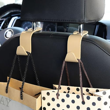 Soleebee 4 Pack Car Headrest Hooks - Universal Auto Hooks for Back Seat Hangers, Storage Organizer (Beige) - color: Beige