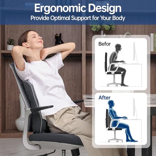 Plush Comfortable Memory Foam Lumbar Support Pillow - Soft Back Cushion for Office Chair, Car Seat, Gaming Chair - Ergonomic Lower Back Pain Relief with Adjustable Straps & Washable Cover-Dark Grey