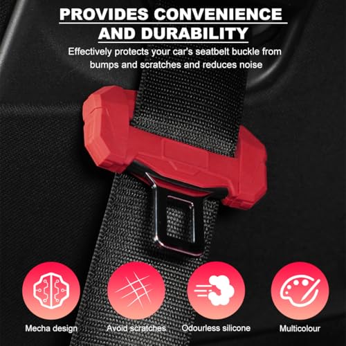 DXNQ 2PCS Car Seat Belt Buckle Covers, Anti-Scratch Silicone Auto Seat Belt Clips Protective Sleeve, Universal Seatbelt Buckle Cover Protector for Van Truck SUV, Car Accessories (Red)