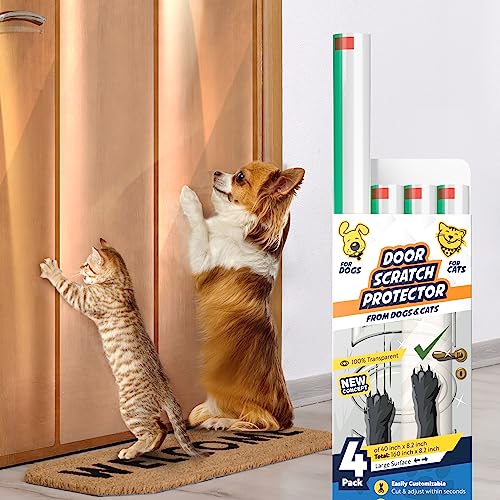 Panther Armor 4-Pack Door Protector from Dog Scratching, 40" x 8.2" Clear Dog Scratch Door Protector for Doors & Frames, Door Scratch Protector for Dogs & Cats, No-Residue Door Guard for Doors - size: 4-Pack x 40 inch x 8.2 inch