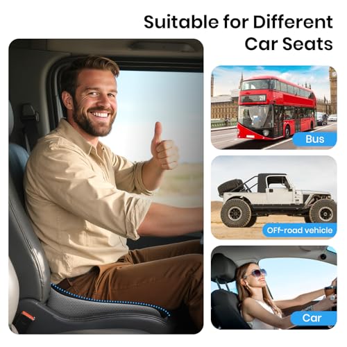 Benazcap Elevated Car Seat Cushion, Memory Foam Car Seat Pad, Height Boost Improves Driving View, Sciatica & Lower Back Pain Relief, Essentials for Long Road Trip Driving - color: Black
