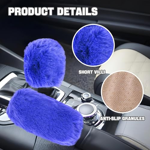 Hovom 2PCS Fluffy Car Gear Shift Knob Cover & Handbrake Cover, Soft Plush Hand Brake Handle & Gear Shift Cover for Women Girls, Universal Comfortable Warm Furry Car Accessories (Royal Blue) - color: Royal Blue