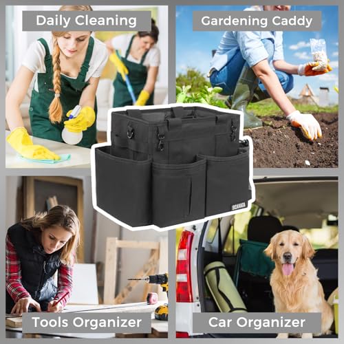 Compact Wearable Cleaning Caddy, Small Supplies Organizer with Handle & Shoulder Straps for Housekeepers, Under Sink & Car Cleaning Tool Organizer Bag (Black)