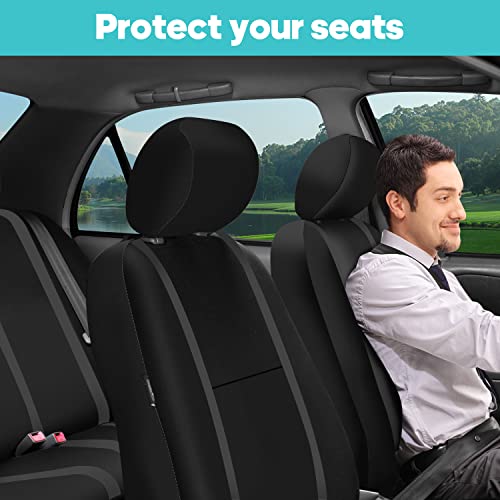 FH Group Car Seat Covers Full Set Cloth - Universal Fit Automotive Covers, Low Back Front Solid Cover, Washable Cover for SUV, Sedan and Van Black - color: Black, size: Full Set
