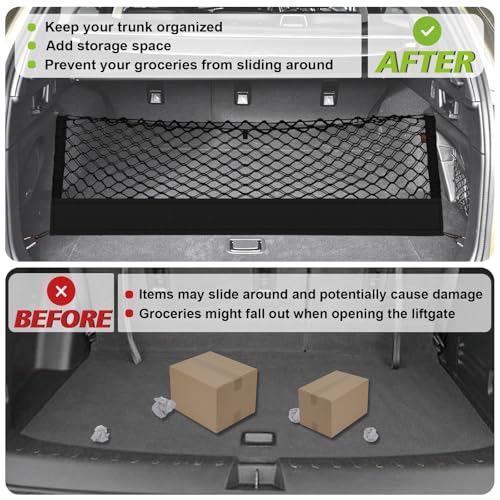 Truck Bed Cargo Net Trunk Netting Compatible with 2015-2025 2026 Outback Accessories, Pickup Cargo Organizer SUV Sedan Storage Net w/Heavy Duty Carabiners - style: 2015+ Outback