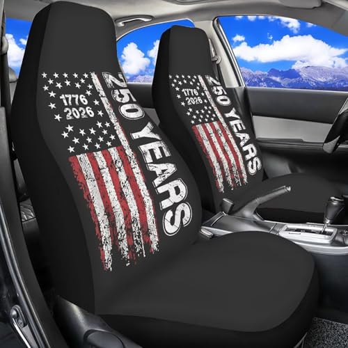 Front Seat Covers for Cars 250 Years 1776-2026 America Breathable Elastic Fabric Seat Protector Set of 2 Fashion Auto Interior Universal Fit SUV Truck Sedan Van - color: 250 Years 1776-2026 America