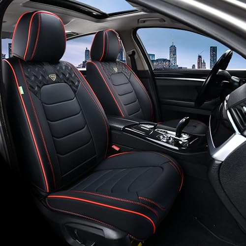FLORICH Car Seat Covers, Leather Seat Covers, Front Seat Covers 2PCS,Waterproof Car Seat Protector, Auto Driver Seat Covers Accessories Fit for Most SUV Trucks(Black&Red line, Front Pair) - color: Black&Red line, size: Frontpair