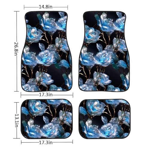 Crystal Rose Car Rubber Floor Mat Blue Crystal Rose Flower 4PCS Front and Rear Mats Rubbers Non Slip Floor Mats Heel Pad Art Aesthetics Designer Fit for SUV Van Truck - color: Blue Crystal Rose