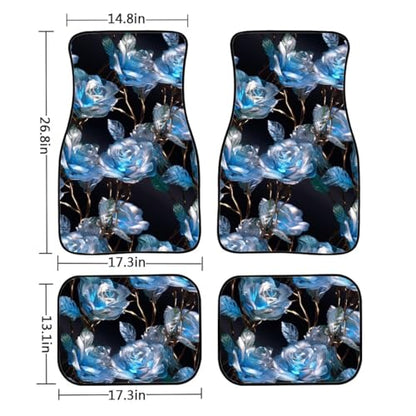Crystal Rose Car Rubber Floor Mat Blue Crystal Rose Flower 4PCS Front and Rear Mats Rubbers Non Slip Floor Mats Heel Pad Art Aesthetics Designer Fit for SUV Van Truck - color: Blue Crystal Rose