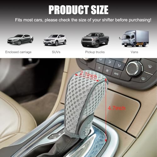 Car Gear Shift Knob Cover, Breathable Automotive Shift Knob Gear Handle Stick Protector Cover, Anti-Slip Anti-Scratch Auto Stick Shift Cover, Universal Car Accessories (Gray, Stick-on) - color: Gray, size: Stick-on