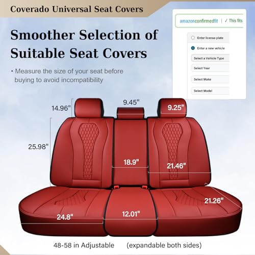 Coverado Car Seat Covers, Rear Car Seat Cover, 3-Pieces Leather Seat Cover, Red Car Seat Cushion, Luxury Seat Cover Seat Protector Universal Fit Most Cars - color: Red