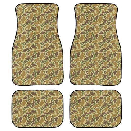 Green Camo Print Car Floor Mats Set of 4 Military Camouflage Universal Vehicle Floor Carpet Decorative Auto Front Rear Foot Rugs for Trucks SUV Sedan - color: Green