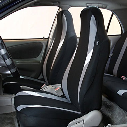 FH Group Front Set Cloth Car Seat Covers for Bucket Seats, 1-Piece Seat Cover, Universal Fit, Airbag Compatible, SUV, Van Seat Covers, Gray - color: Gray, style: Front Set