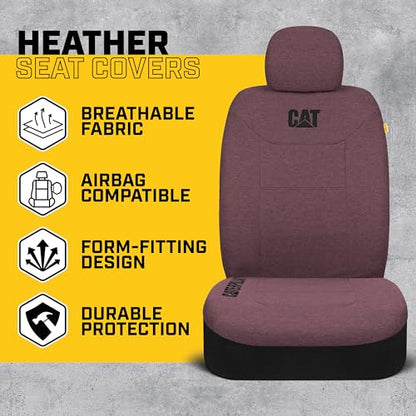 CAT CozyBlend Car Seat Covers, Burgundy Heather - Premium Jersey Fabric Seat Covers for Cars Trucks SUV, Breathable Cotton Car Seat Covers Front Seats Only, Universal Fit Automotive Interior Covers - color: Burgundy