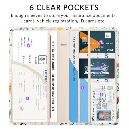 CoBak Car Registration and Insurance Holder - Vehicle Glove Box Car Organizer,Auto Truck Comparment Accessories Case with Magnetic Closure for Driver License,Cards - color: L-Meadow Delight