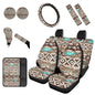 Dreaweet Aztec Brown Cow Seat Covers for Cars Full Set 12 Pcs Universal Car Accessories with Steering Wheel Cover/Armrest Cover/Seat Belt Pads/Coasters/Gear Shift Cover/Handbrake Cover,Universal Fit - color: Aztec Brown Cow