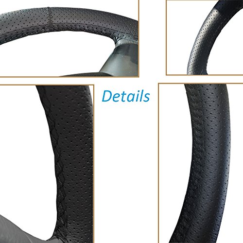 Onerbuy Universal Leather Car Steering Wheel Stitch On Wrap Cover DIY Sewing Breathable and Anti Slip, Maximum for 15-Inch Diameter Car Steering Wheel (Black) - color: Black
