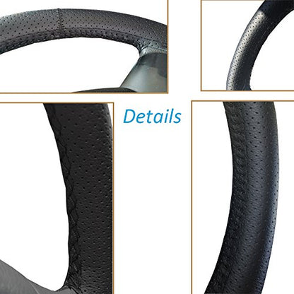 Onerbuy Universal Leather Car Steering Wheel Stitch On Wrap Cover DIY Sewing Breathable and Anti Slip, Maximum for 15-Inch Diameter Car Steering Wheel (Black) - color: Black