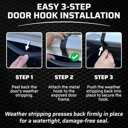 6 Cargo Tie Down Door Hook Straps for Rooftop Cargo Carrier, Patented Heavy Duty Flat Hooks, Roof Rack Clips for Car Top Bag, Luggage Straps for Car, Replacement Parts, No Roof Rack Required