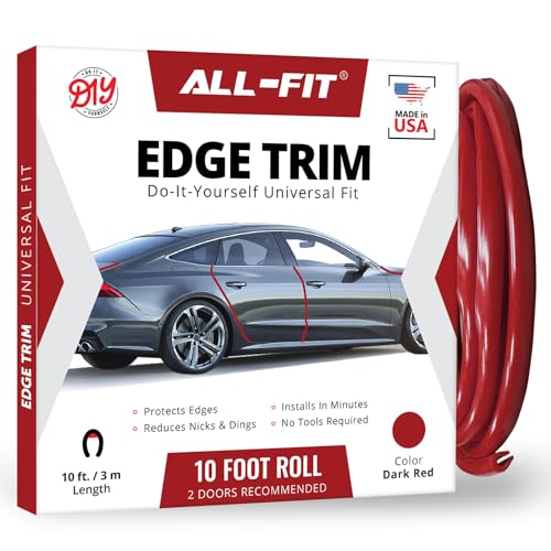 All-Fit Automotive Car Door Edge Protector – Universal DIY Edge Trim to Prevent Scratches & Dings – Flexible Adhesive Molding Trim for Cars, Trucks & SUVs (10 Ft - Red) - color: Dark Red