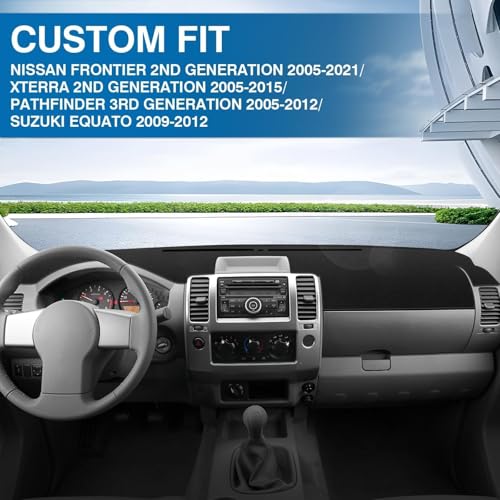 KUST Black Dash Cover for Nissan Frontier 2005-2019 2020 2021/Xterra 2005-2015/Pathfinder 2005-2012, 2009-2012 Suzuki Equato Polyester Dashboard Cover Non-Slip Sunshade Windshield No Glare - size: For Frontier 05-21