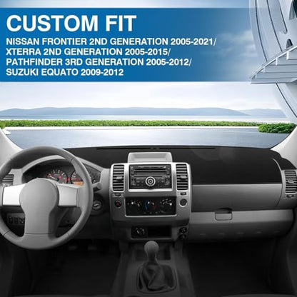 KUST Black Dash Cover for Nissan Frontier 2005-2019 2020 2021/Xterra 2005-2015/Pathfinder 2005-2012, 2009-2012 Suzuki Equato Polyester Dashboard Cover Non-Slip Sunshade Windshield No Glare - size: For Frontier 05-21