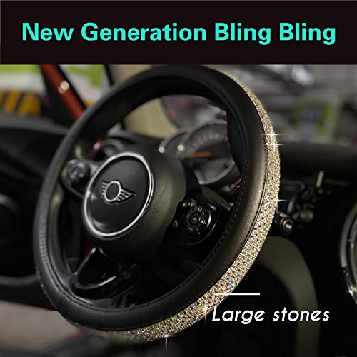 Bling Bling Comfy Steering Wheel Cover with Jumbo Crystal Rhinestones, Anti-Slip Diamond Leather, Universal 15 Inch (Silver) - color: 1.Silver, size: Medium(Standard) Size[14 1/2''-15'']
