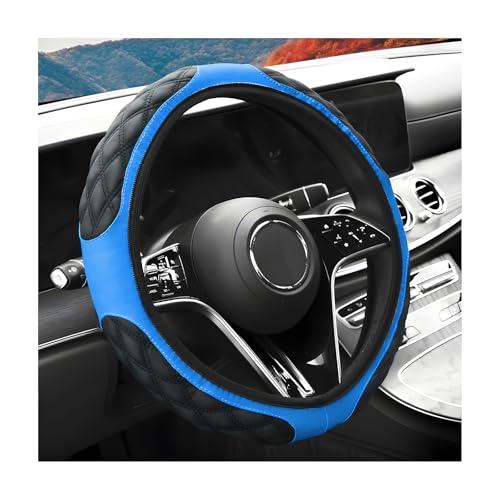 Car Steering Wheel Cover, 15 Inches Anti-Slip Elastic Leather Steering Wheel Protector for Women Men, Breathable Wheel Wrap Cover Interior Decoration for Cars Trucks SUVs (Blue) - color: Blue