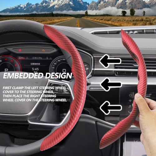 2pcs Universal Fit Carbon Fiber Steering Wheel Cover, Anti-Skid Steering Wheel Cover/Segmented Steering Wheel Protector/Car Interior Accessories (red) - color: red