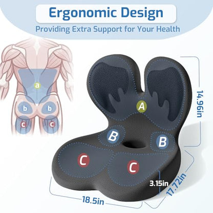Seat Cushion,Office Chair Cushion with Lumbar Support,Memory Foam Car Orthopedic Cushion,Ergonomic Designed for Long Sitting,Tailbone & Back Pain Relief,Sciatica Pillow for Office,Car,Home Chair