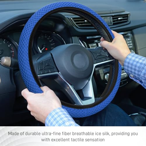 Elastic Stretch Steering Wheel Cover, Steering Wheel Protector, 15 Inch Anti-Slip Breathable Microfiber Ice Silk Protection, Easy Carry, Warm in Winter & Cool in Summer for Cars (Blue) - color: Blue