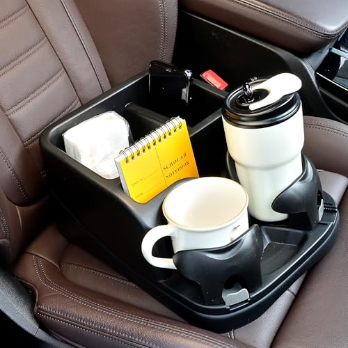 Universal Center Console Organizer for Truck Bench Seat & SUV, Truck Floor Console with Expandable Cup Holders, Fits Silverado Minivan, Stable Transmission Hump Storage Box for Car Backseat (Black) - color: Black
