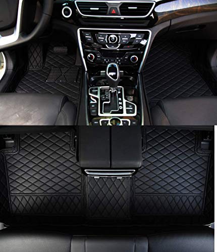 ZYCHUANGYING Floor Mats Compatible with PorscheMacan-Macan S-Macan GTS-Macan Turbo(Non Maacan EV) Luxury Leather Floor Liner(Black with Black Stitching) - color: Black with Black Stitching, size: MacanFloor Mat