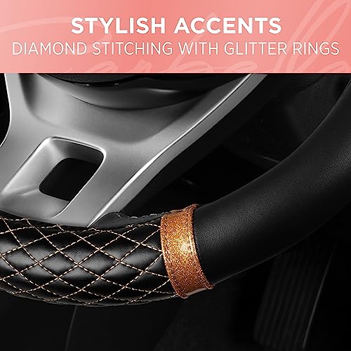 Carbella Rose Gold Quilted Steering Wheel Cover - Elegant Craft 15" Steering Cover for Cars, Trucks, SUV Accessories Accent - color: Rose Gold Quilted